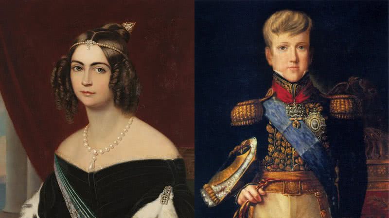 Amélia e o imperador Pedro II, com 12 anos - Divulgação