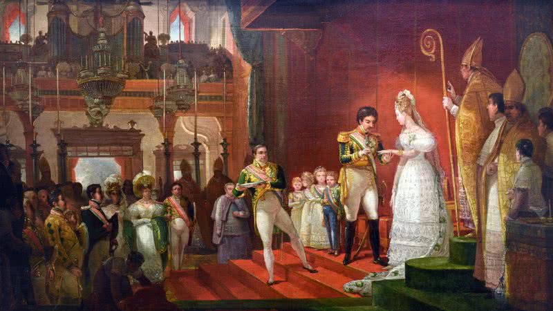 Pintura do casamento de Dom Pedro I e Dona Amélia - Domínio Público/ Creative Commons/ Wikimedia Commons