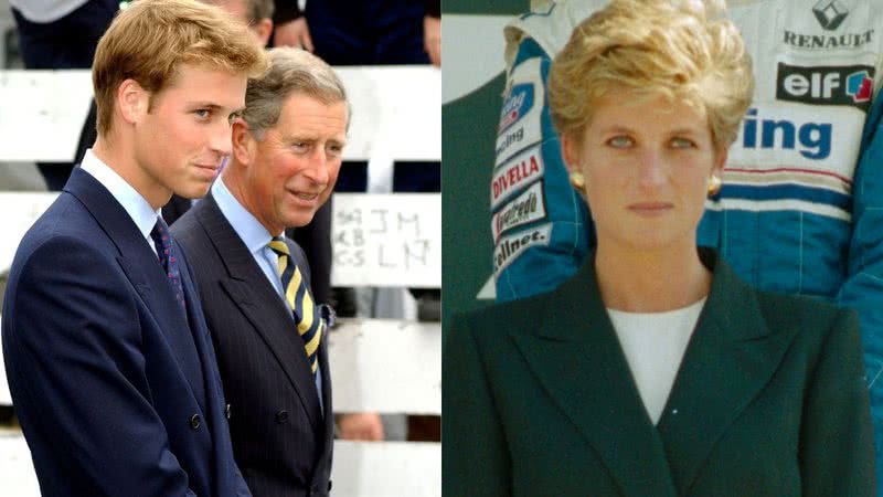 Montagem com fotografia de William e Charles e Diana - Getty Images