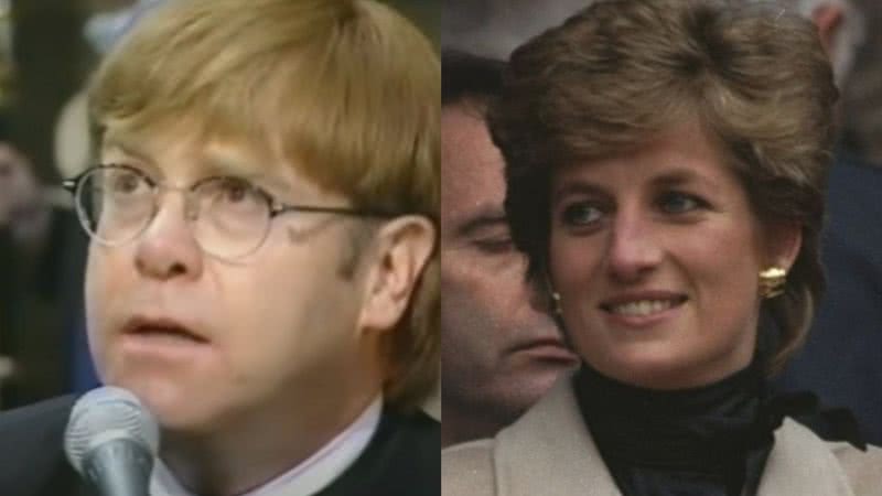 Elton John cantando no funeral e fotografia da princesa de Gales, Diana - Divulgação/Youtube/ Philip Anness / Getty Images