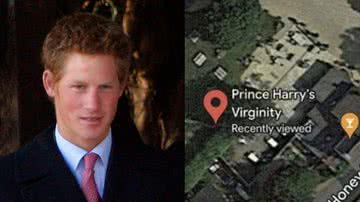 Á esquerda imagem de príncipe Harry e à direita imagem de marcação no Google Maps - Getty Images e Google Maps