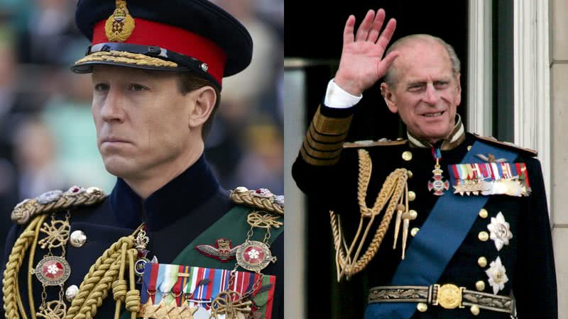 Philip em The Crown (à esqu.) e Philip na vida real (à dir.) - Divulgação/ Netflix/ Getty Images