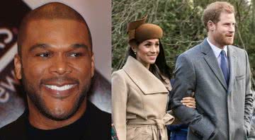 Tyler Perry (esq.) e Harry junto a Meghan (dir.) em montagem - Wikimedia Commons