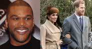 Tyler Perry (esq.) e Harry junto a Meghan (dir.) em montagem - Wikimedia Commons