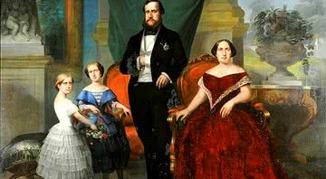 Dom Pedro II, Tereza Cristina e as filhas do casal em pintura oficial - Wikimedia Commons