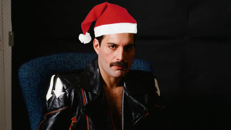 Montagem de Freddie Mercury com o famoso gorro do Papai Noel - Getty Images