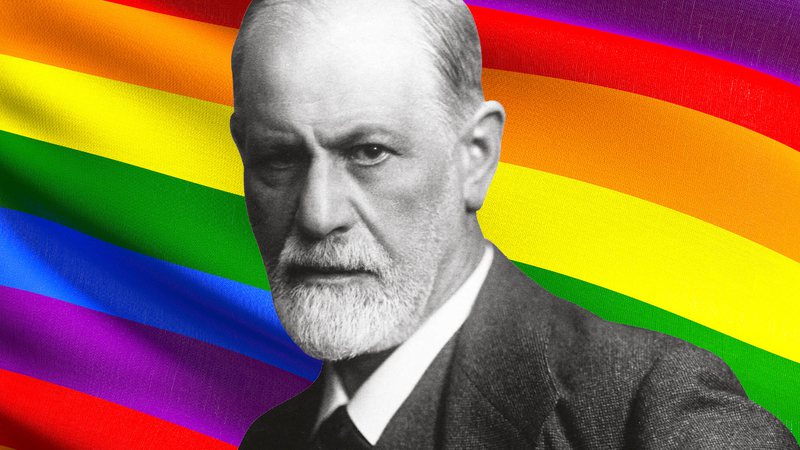 Sigmund Freud em frente à bandeira LGBT - Wikimedia Commons