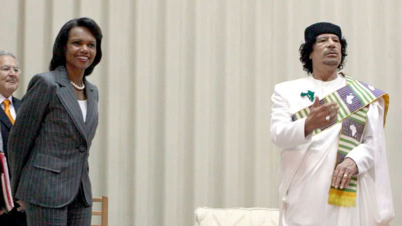 Registro do encontro de Condoleezza Rice com o coronel Gaddafi - Getty Images