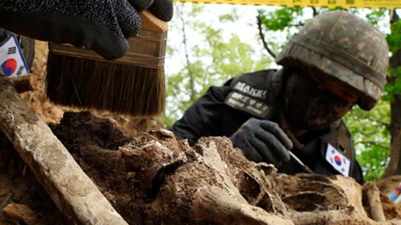 Soldados sul-coreanos durante uma operação de desminagem e escavação em Arrowhead - Divulgação