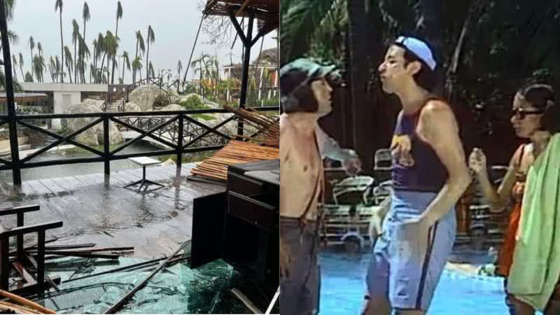 Destruição em Hotel e cena de Chaves em Acapulco - Reprodução/Redes Sociais/Televisa