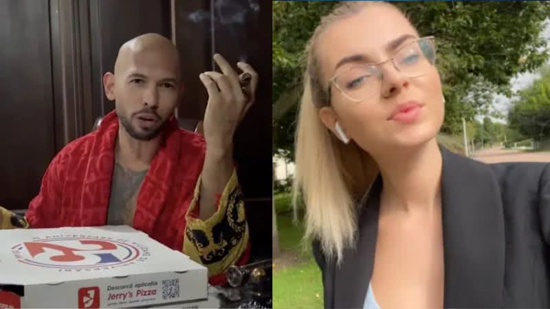 Montagem mostrando Andrew Tate em vídeo postado por ele, e Daria Gușă - Divulgação/ Redes Sociais