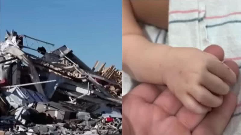 Montagem com imagem do tornado e mão de bebê - Reprodução/Youtube/People