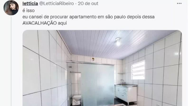 Tweet sobre o peculiar apartamento em SP - Divulgação/Twitter/@LetticiaRibeiro