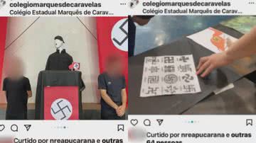 Captura de tela das publicações realizadas pelo Colégio Cívico Militar Marquês de Caravelas - Reprodução/Redes Sociais/X/TelesCombate