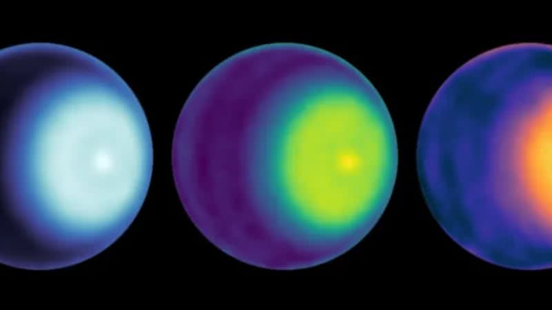 Ciclone polar identificado em Urano (cor mais clara) - Divulgação / NASA