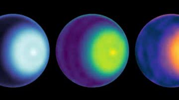 Ciclone polar identificado em Urano (cor mais clara) - Divulgação / NASA