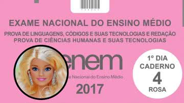 Montagem de Barbie com prova do Enem - Reprodução e Px Here