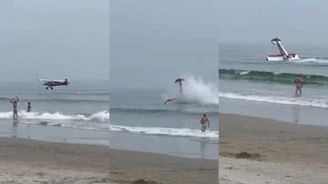 Momento da queda do avião de pequeno porte na praia de New Hampshire - Reprodução/Vídeo/Twitter/@Nerdy_Addict