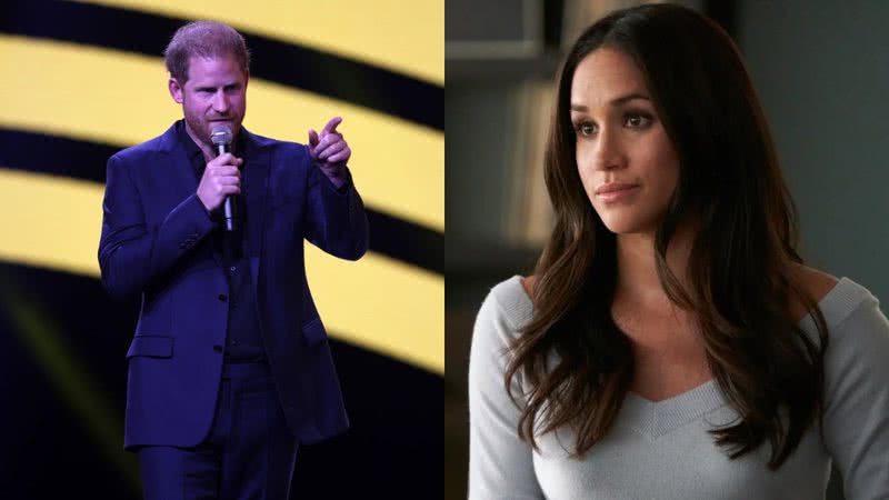 Príncipe Harry e Meghan Markle em "Suits", respectivamente - Getty Images e Divulgação/USA Network