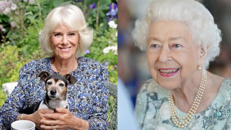 Lado esquerdo: Camilla Parker Bowles lado direito: Rainha Elizabeth II - Divulgação/Instagram/@clarencehouse - Divulgação/GettyImages