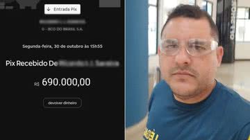 Lealdo dos Santos Souza e o resgistro do PIX recebido - Reprodução/Arquivo Pessoal