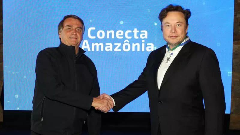 Bolsonaro e Elon Musk no encontro em que foi anunciada parceria - Divulgação/Redes Sociais/Twitter