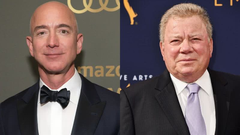 Montagem com fotografia de Jeff Bezos e William Shatner - Getty Images