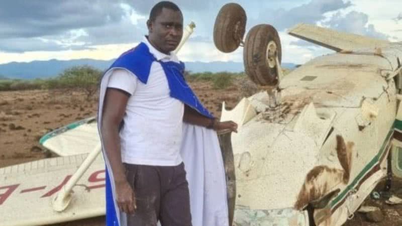 David Rudisha e os destroços do avião após acidente aéreo - Reprodução/Instagram