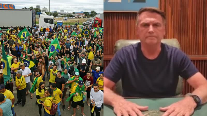 Registro dos protestos e Jair Bolsonaro - Getty Images e Reprodução/Vídeo