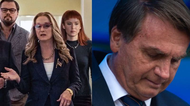 Cena do filme 'Não Olhe Para Cima' e fotografia de Bolsonaro - Divulgação/Netflix / Getty Images