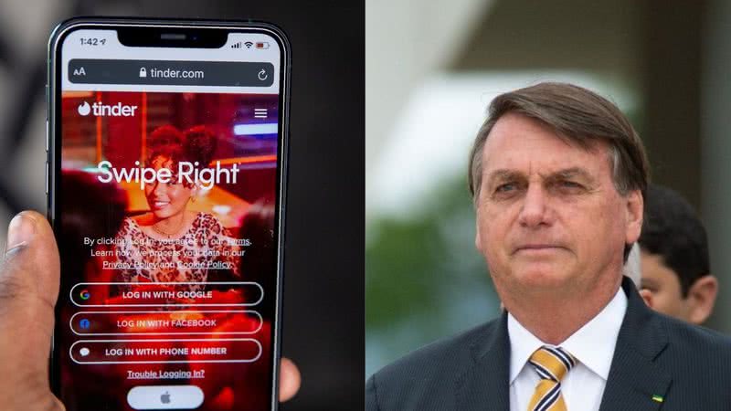 Imagem ilustrativa do Tinder e foto de Bolsonaro - Divulgação/Pixabay/solenfeyissa / Getty Images