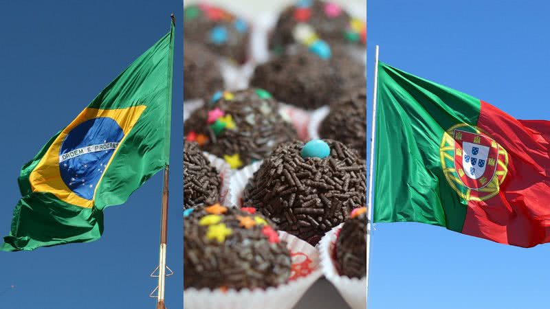 Bandeiras de Brasil e Portugal; foto de brigadeiros - Pixabay