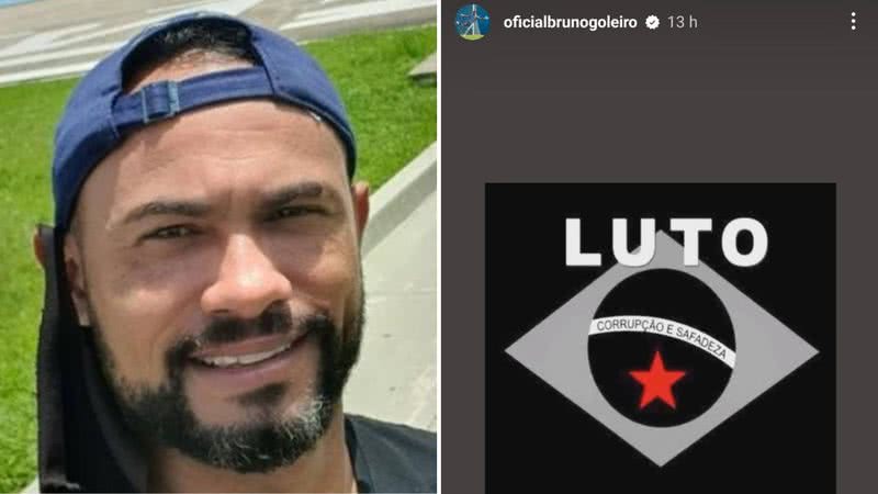 Foto do goleiro Bruno e da publicação em seus stories - Reprodução/Redes Sociais