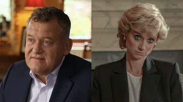 Paul Burrell e a princesa Diana, respectivamente - Reprodução/Vídeo/YouTube/The Mirror e Divulgação/Netflix