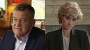 Paul Burrell e a princesa Diana, respectivamente - Reprodução/Vídeo/YouTube/The Mirror e Divulgação/Netflix