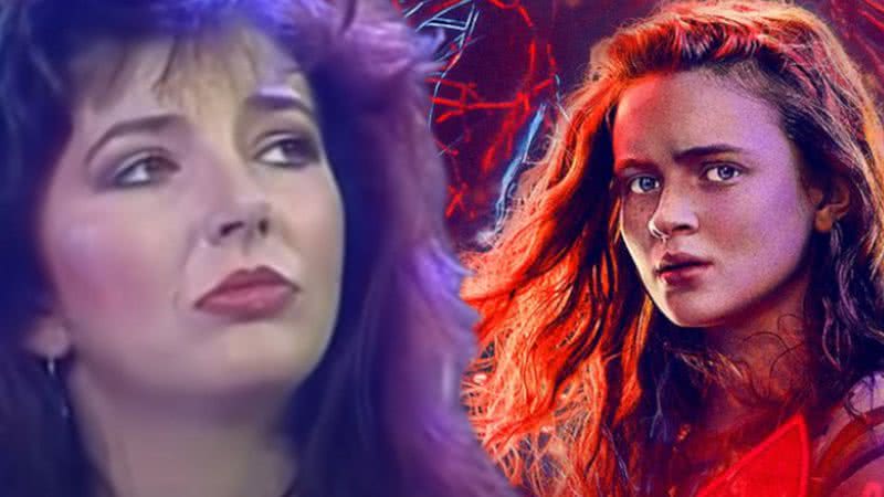 A cantora Kate Bush em montagem com a personagem 'Max' de Stranger Things - Divulgação / Youtube / Hanss1234 e Divulgação/Netflix