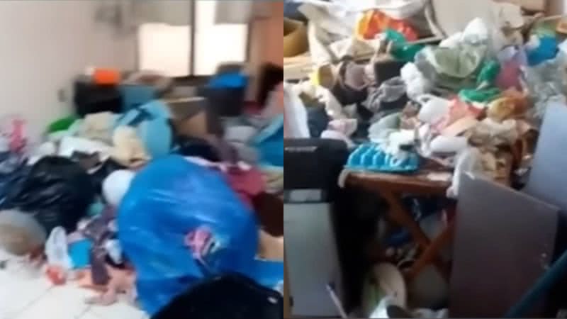 Imagens do apartamento da mulher, repleto de lixo - Reprodução/Vídeo/YouTube/@uol