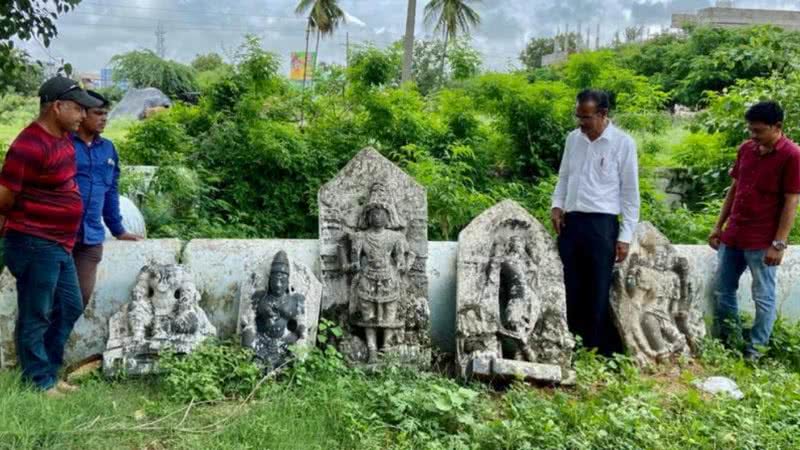 Imagem das esculturas encontradas - Divulgação/New Telangana History Group