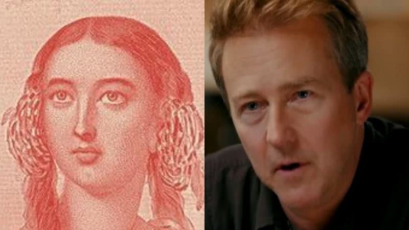 Á esquerda, Pocahontas e, à direita, Edward Norton - Wikimedia Commons e Reprodução / Twitter