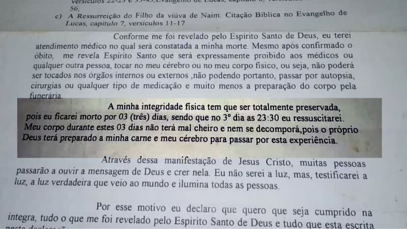 Carta escrita pelo pastor em 2008 - Divulgação/TV Anhanguera