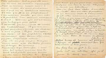 Duas páginas das cartas escritas por Van Gogh e Gauguin - Divulgação Drouot Estimations