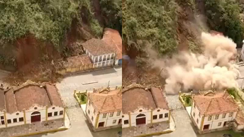 Deslizamento de terra que atingiu casarão em Ouro Preto - Divulgação/Vídeo/Twitter