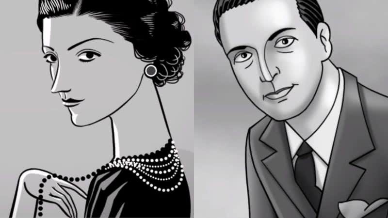 Gabrielle Chanel e Cristóbal Balenciaga em ilustração - Openthedoor Estúdio de Animação (todos os direitos reservados)