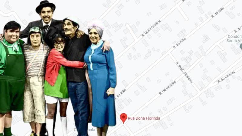 Imagem do mapa com os nomes das ruas e o elenco de Chaves - Divulgação e Reprodução/Google Maps