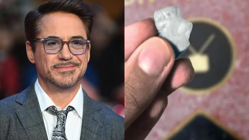 O ator Robert Downey Jr. e o chiclete à venda em mercado online - Getty Images e Divulgação / EBay