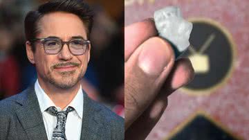 O ator Robert Downey Jr. e o chiclete à venda em mercado online - Getty Images e Divulgação / EBay