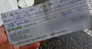 Cheque encontrado no chão pela mulher no Centro de Paranavaí - Divulgação/RPC