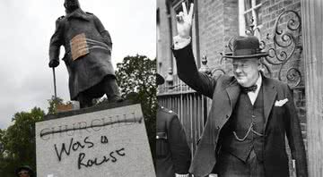 Fotografia de Churchill e sua estátua - Divulgação