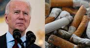 Fotografia de Joe Biden ao lado de uma imagem ilustrativa de cigarros - Getty Images / Divulgação/Pixabay