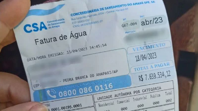 Conta de água no valor de R$ 7,6 milhões - Reprodução